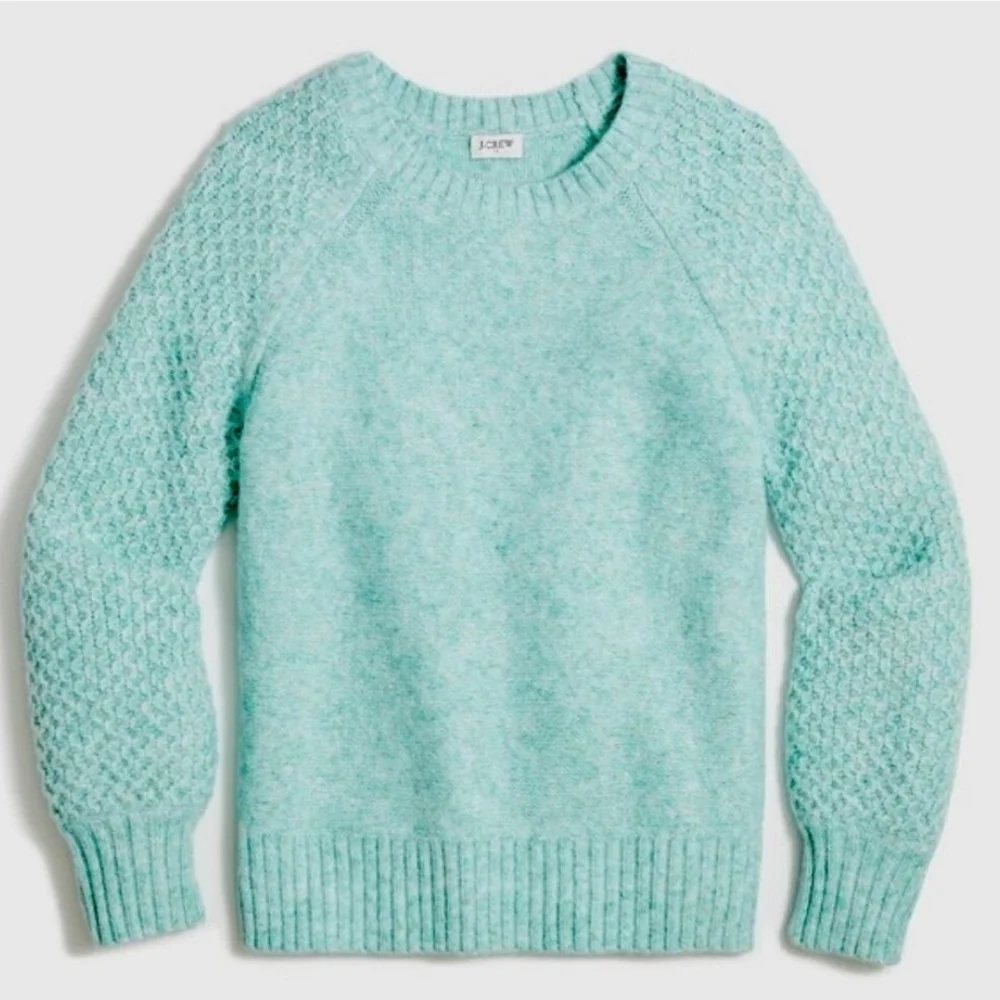 J.Crew Wintergreen Honeycomb Wool Alpaca Blend Balloon-sleeve Sweater Size XS